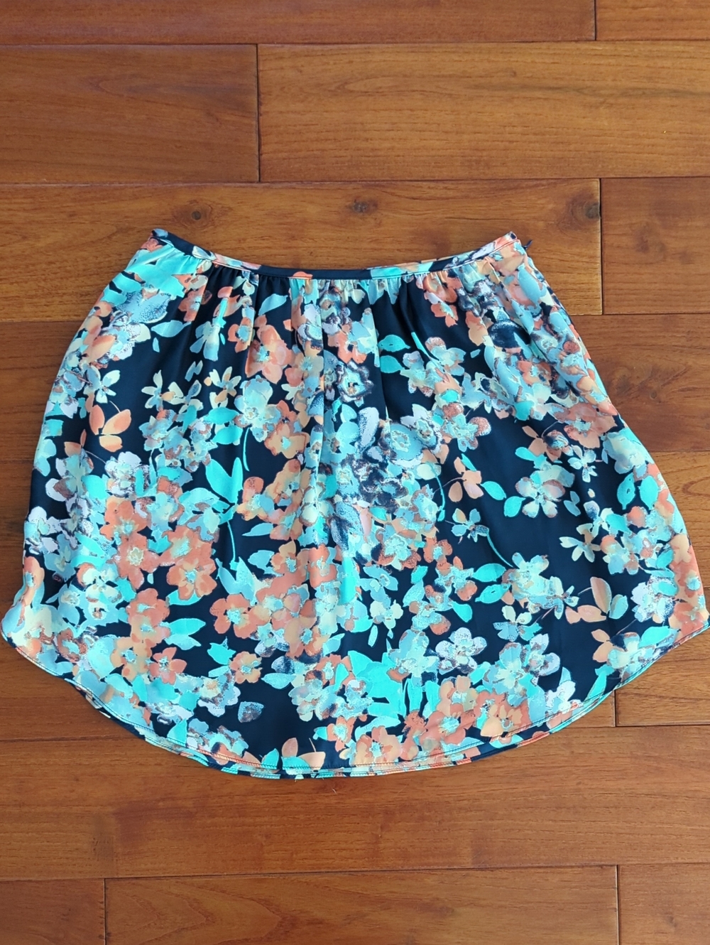 LC Lauren Conrad Coral, Aqua, Navy Blue Floral Print Mini Skirt